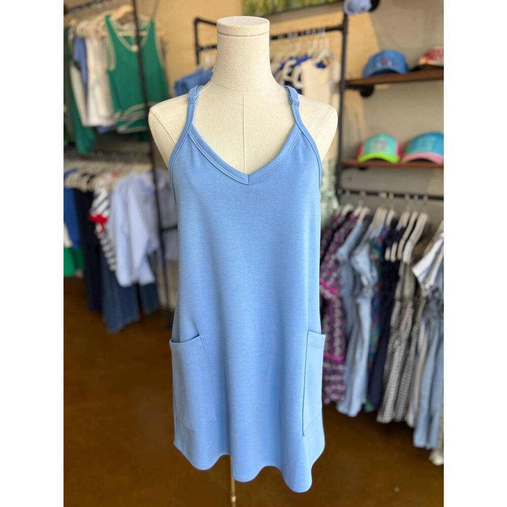 NEW KLD. SIGNATURE women's addie scuba romper mini dress in powder blue